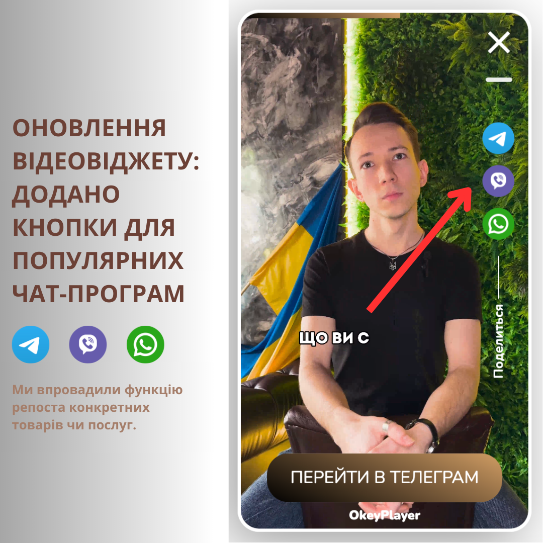 Обновление видеовиджета: добавлено кнопки для популярных чат-приложений